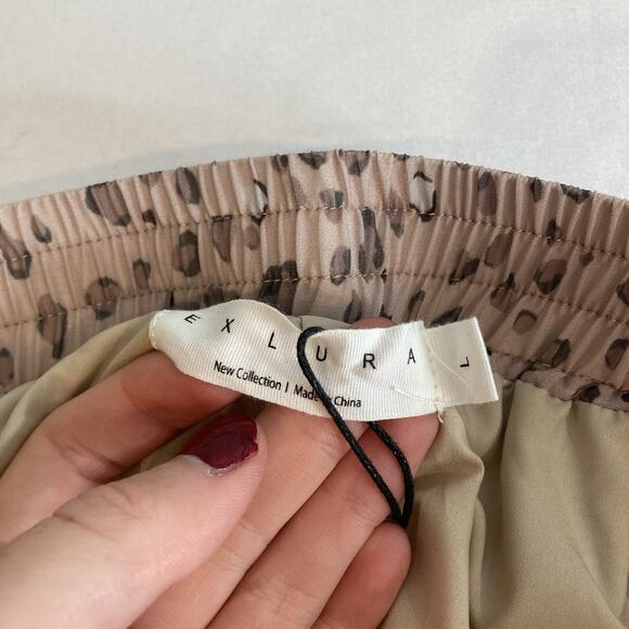 Exlura Women's Boho Leopard Print Pleated Midi Skirt Size L Safari Neutral Boho - Picture 5 of 12